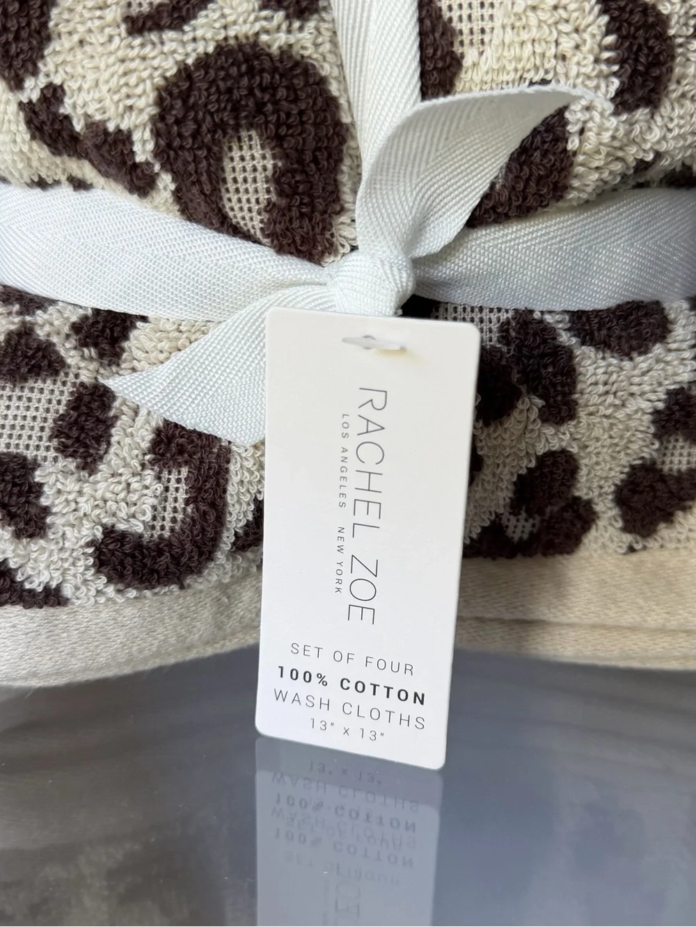 Rachel Zoe Leopard Cheetah Print Cotton bathroom hand wash cloths Towels Set
